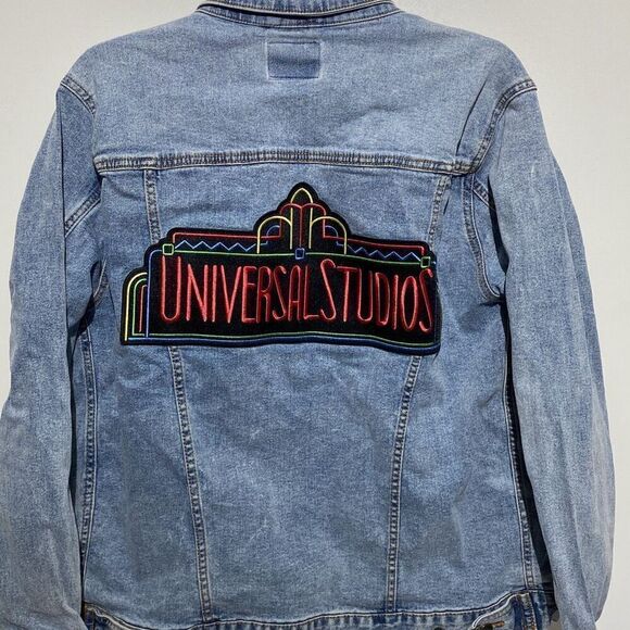 Universal Studios Women's Blue Collared Embroidered Denim Jean Jacket Size Small - Picture 6 of 14